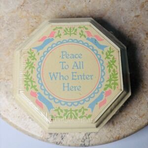 Vintage Small Wooden Spiritual Wall Plaque Set God Lord Cottage Granny‎ Octagon